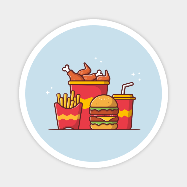 Burger with Fried Chicken, French Fries And Soda Magnet by Catalyst Labs